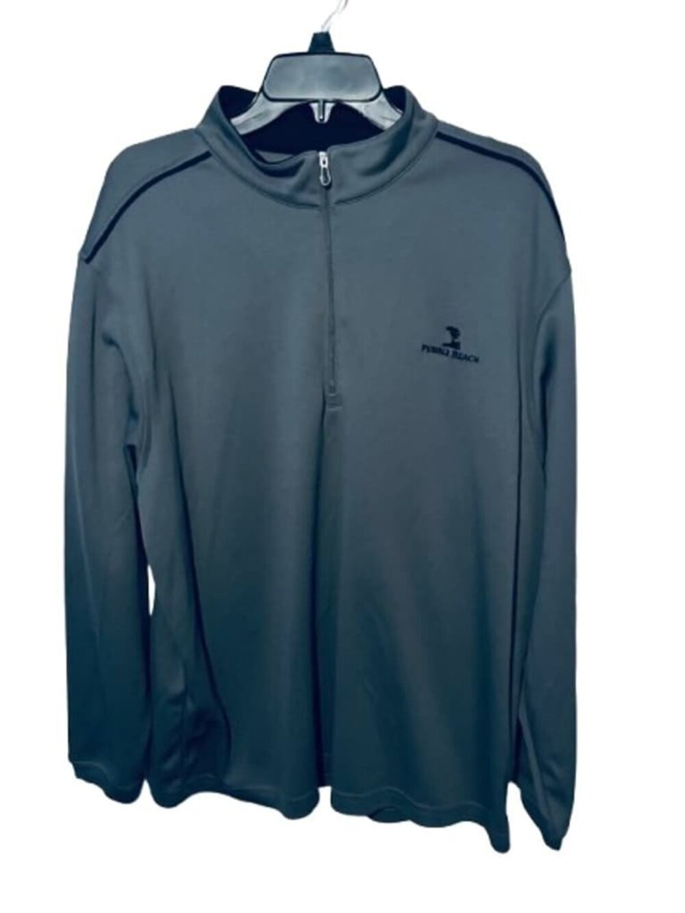 Pebble Beach performance gray 1/4 zip long sleeve pullover.